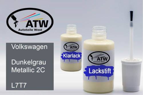 Volkswagen, Dunkelgrau Metallic 2C, L7T7: 20ml Lackstift + 20ml Klarlack - Set, von ATW Autoteile West.